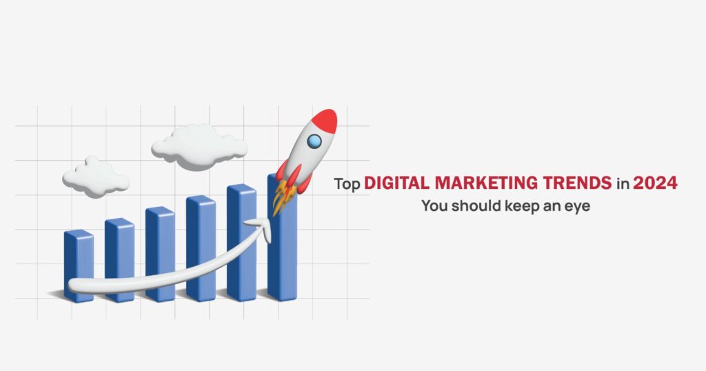 Illustration showing the rise of key digital marketing trends in 2024