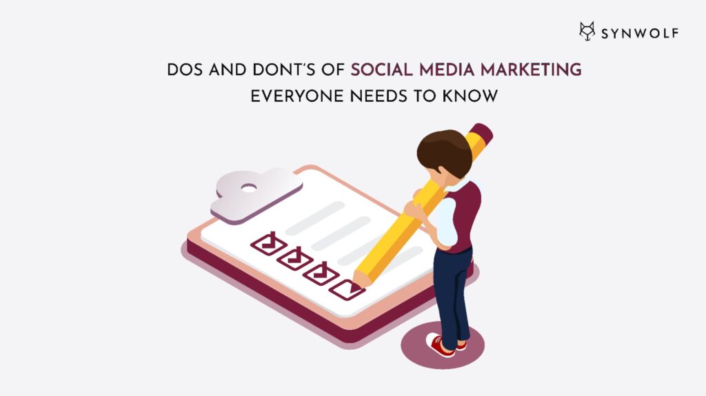 Illustration showing marketer choosing dos and don’ts of social media marketing which impacts business growth.