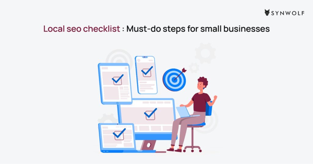 Illustration showing local SEO checklist and essential steps to follow to rank local business in search results