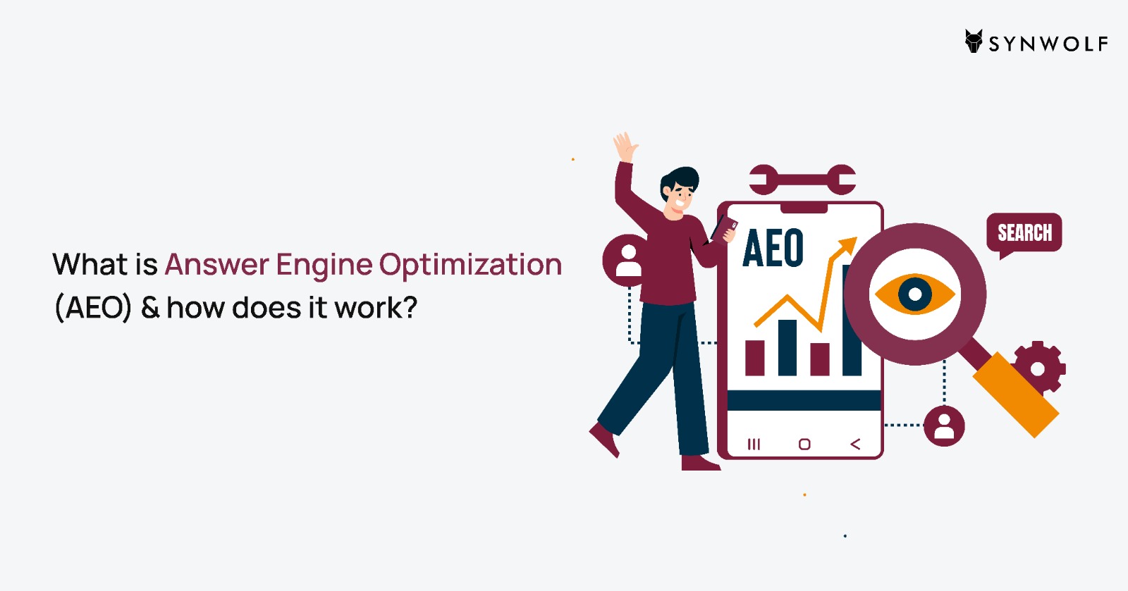 Illustration showing the rise of AEO content getting selected for voice assistants and featured snippets in search results.