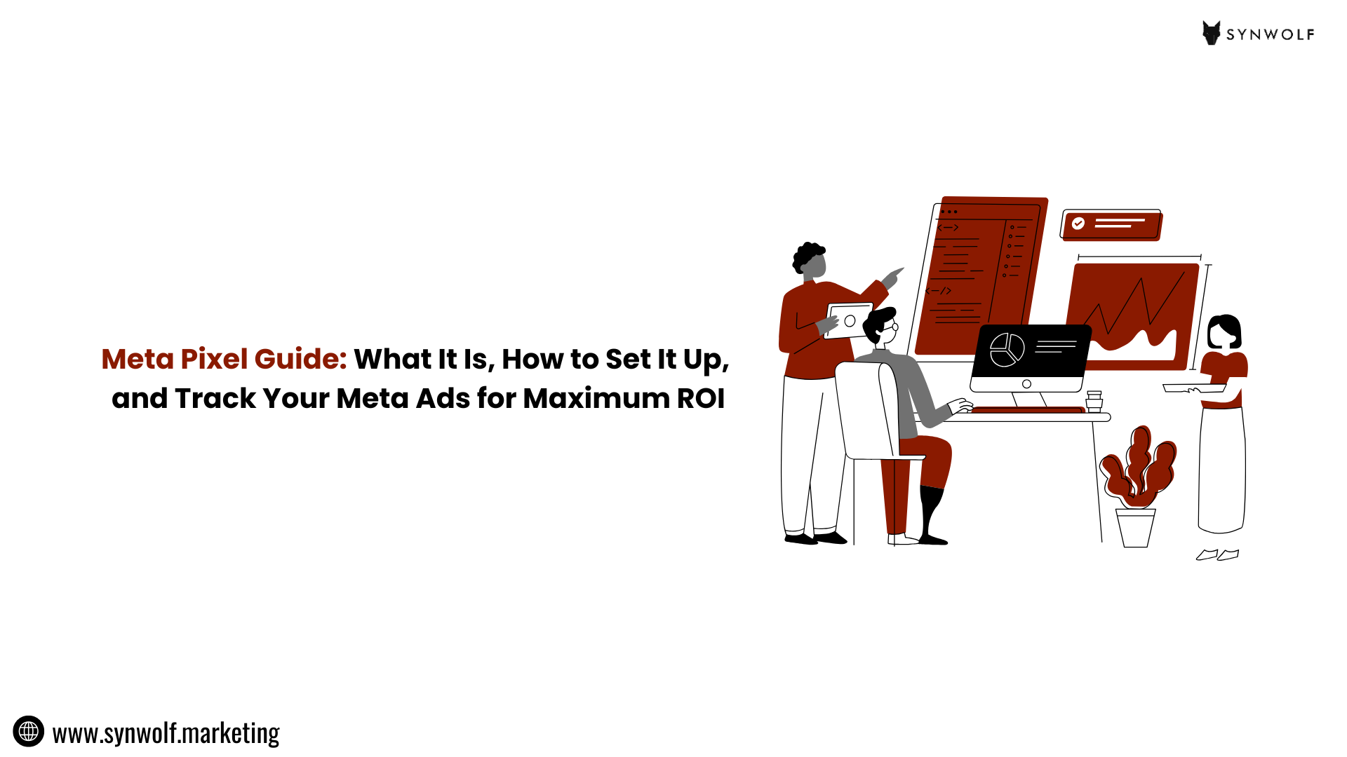 Illustration of marketers setting up Meta Pixel to track Meta Ads performance in Meta Ads Manager dashboard for higher ad ROI.