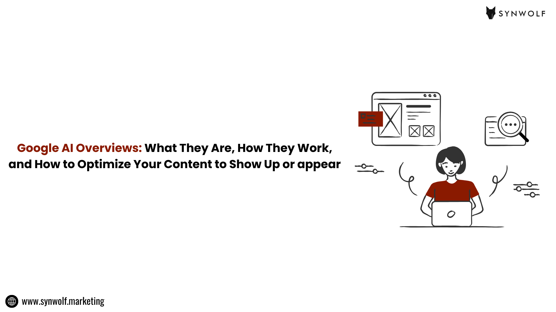 Illustration of a website ranked high inside Google AI Overviews with highlighted AI-generated results.