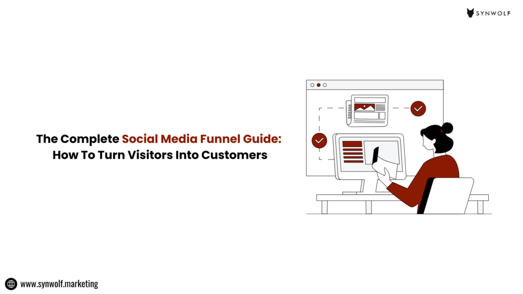 Illustration showing social media funnel demonstrating customer journey from awareness to conversion.