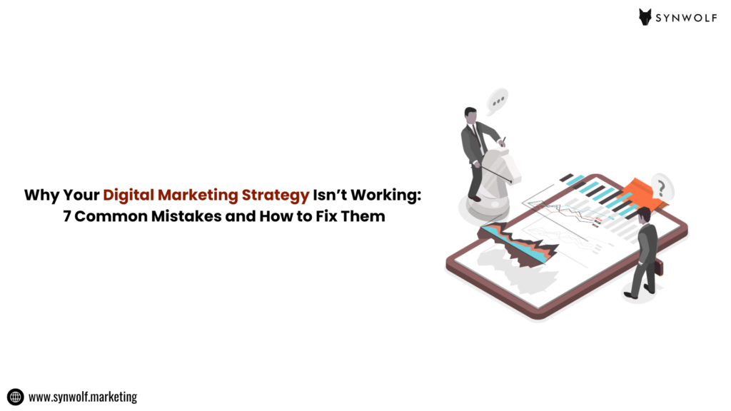 Illustration showing digital marketing strategy mistakes and ways to fix them for better performance
